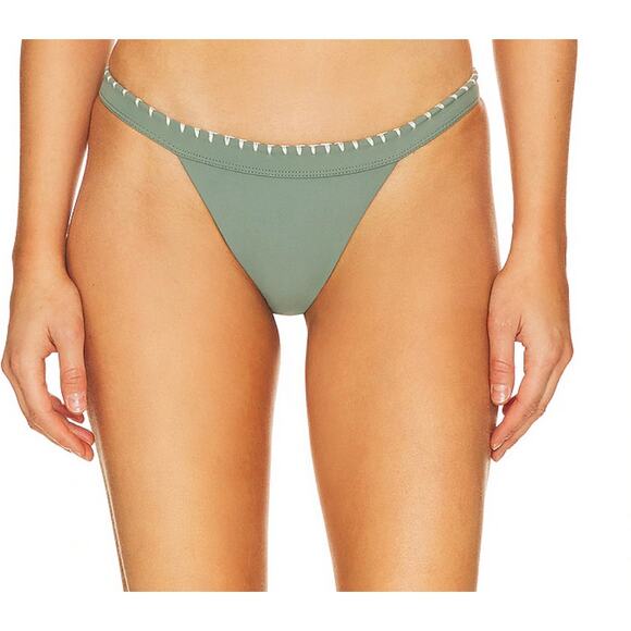 Tularosa Odella Bikini Bottom Olive Green SMALL Cheeky Whip Stitch High Cut NEW - Picture 1 of 6
